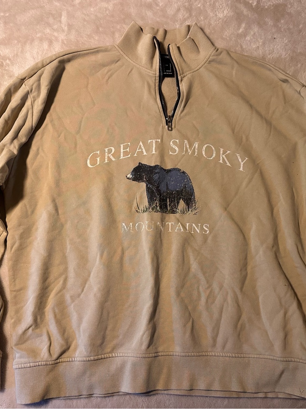 Forever 21 Tan "Great Smoky Mountains" Half-Zip Pullover Sweatshirt